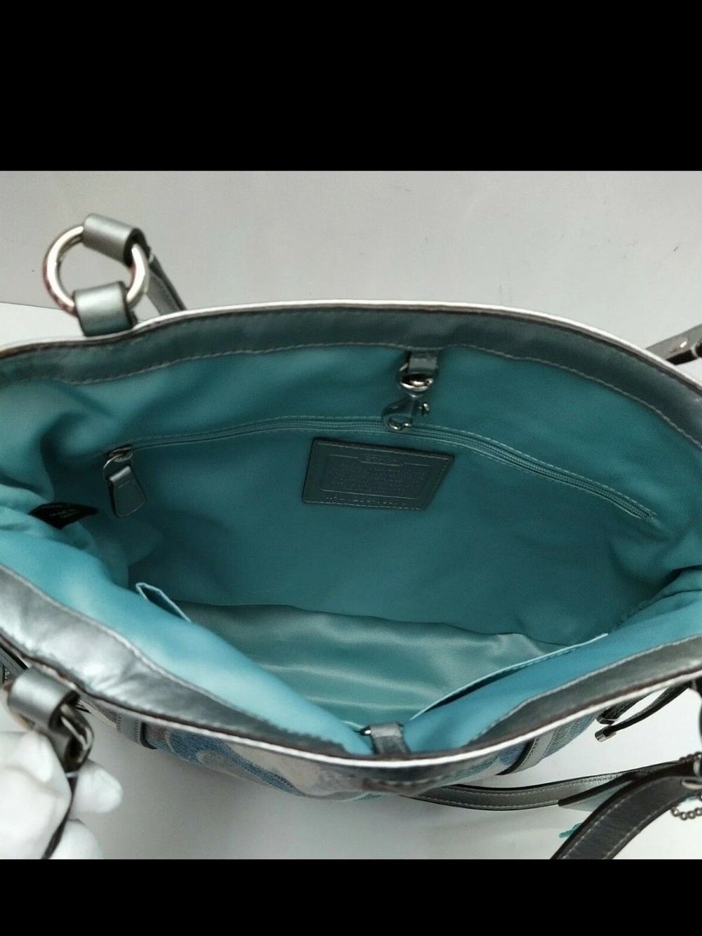 Coach Audrey Op Art Cinched Tote Multi Color Metallic W/Silver Leather Trim - Picture 11 of 16